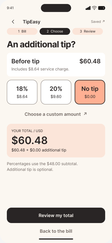 Choose no additional tip